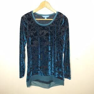 Vera Wang Simply Velvet Burnout Top Peacock Blue